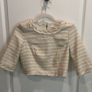 Just Me Cream and Gray Textured Crop Top